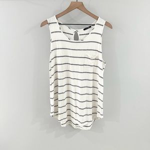 Papermoon Egan One Pocket Knit Tank White & Black Stripe Size XXL